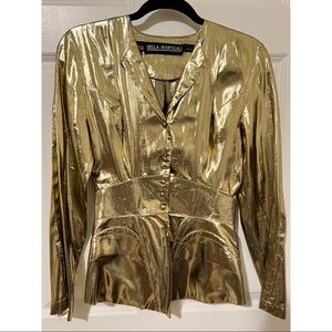 Vintage 80s Della Roufogali Gold lamè blouse.